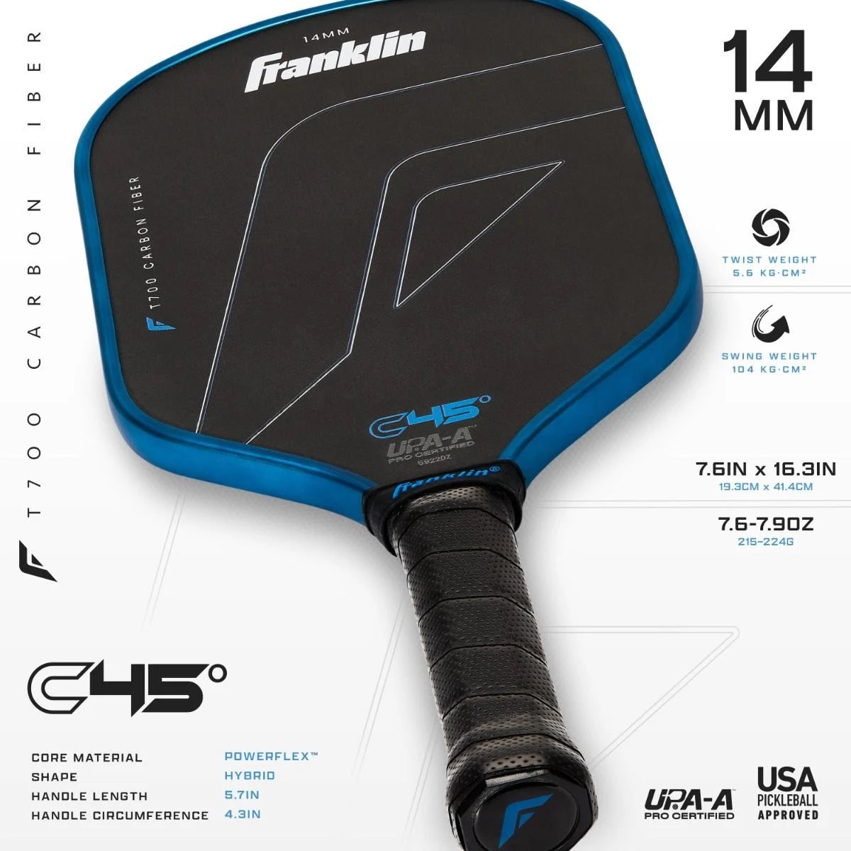 C45° Carbon Fiber Paddle - 14mm - Blue