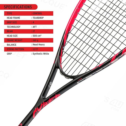 HEAD Cyber Pro Squash Rqcquet, Colour - Red/Black (Strung)