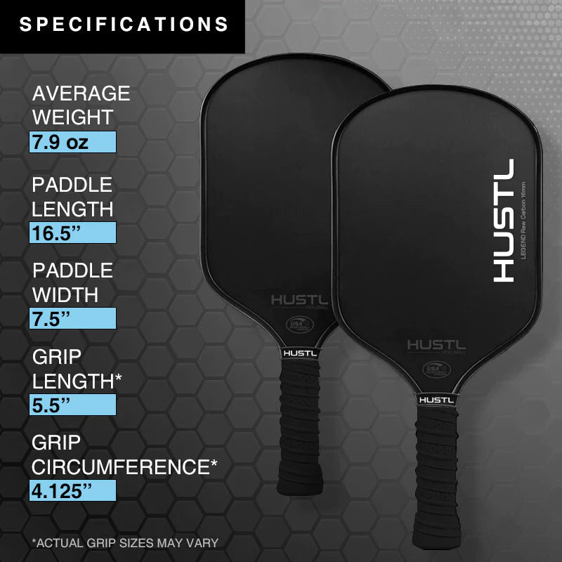 HUSTL LEGEND RAW CARBON 16MM PICKLEBALL PADDLE - Baseline Sports