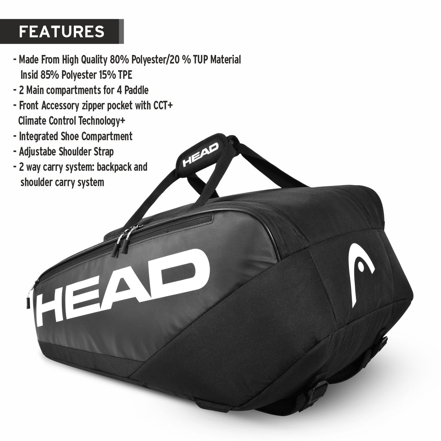 HEAD Pro Pickleball Bag M, Color-Black/White