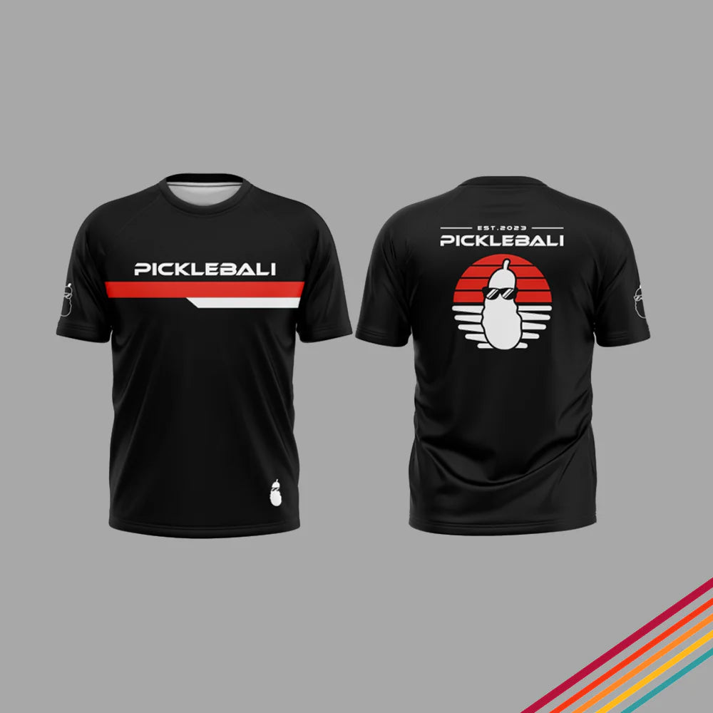 PickleBali Big Sunset Premium Pickleball Jersey - Pink Sunset on Black